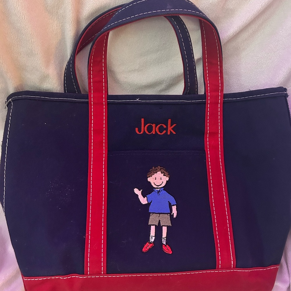 Jack Embroidered Navy and Red Tote Bag